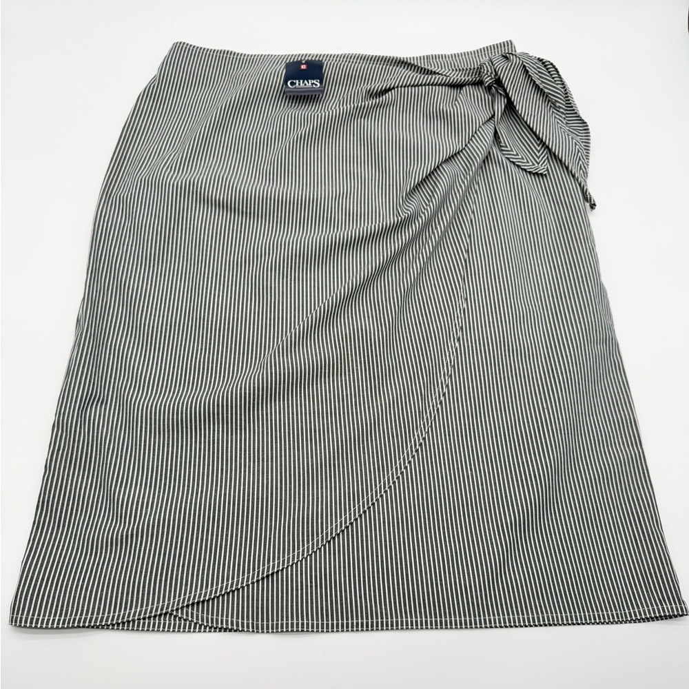 Chaps NWT Black White Stripe Wrap Skirt Size 14